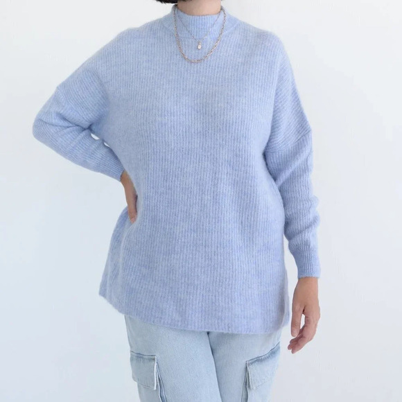 Selected Femme Light Blue  Mockneck Drop Shoulder 39% Wool Sweater XS - Picture 1 of 12